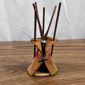 Miniature Teepee Incense Holder Rustic Leather Native American Style Decor